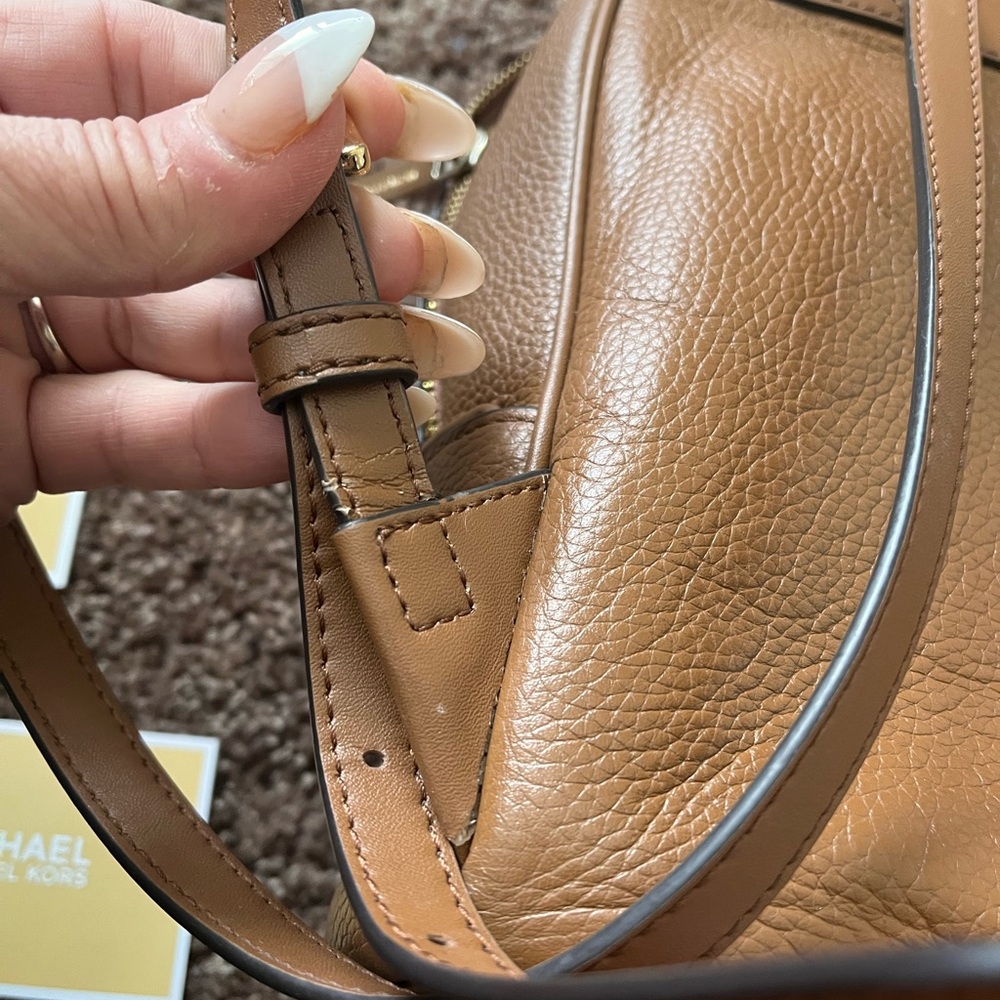 Michael Kors Tan Leather Backpack with Gold Accents - Picture 4 of 5